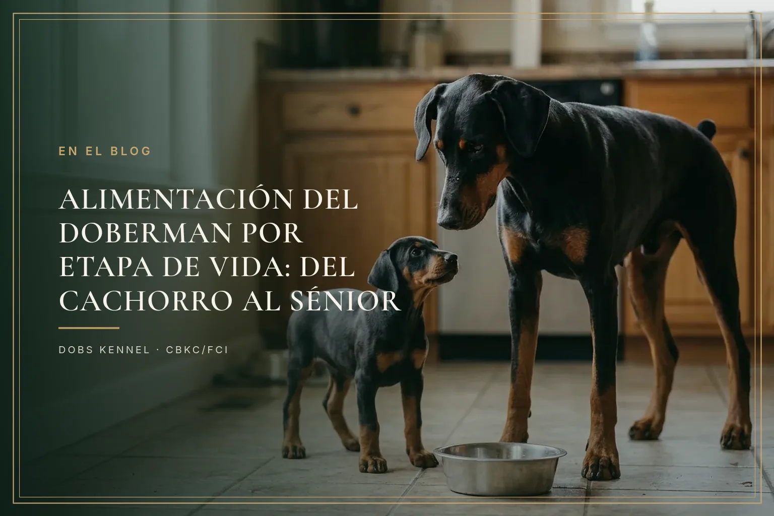 Doberman filhote comendo ração de crescimento controlado, ilustrando a alimentação por fase de vida da raça