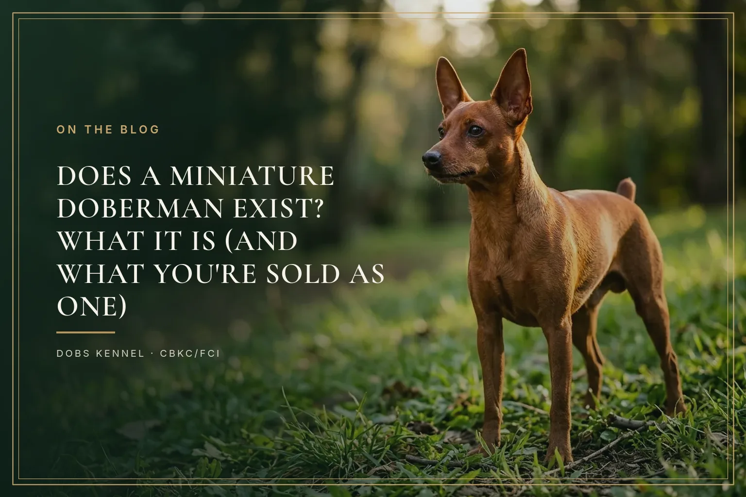 Full-body adult Doberman next to a Miniature Pinscher, showing the real difference in size