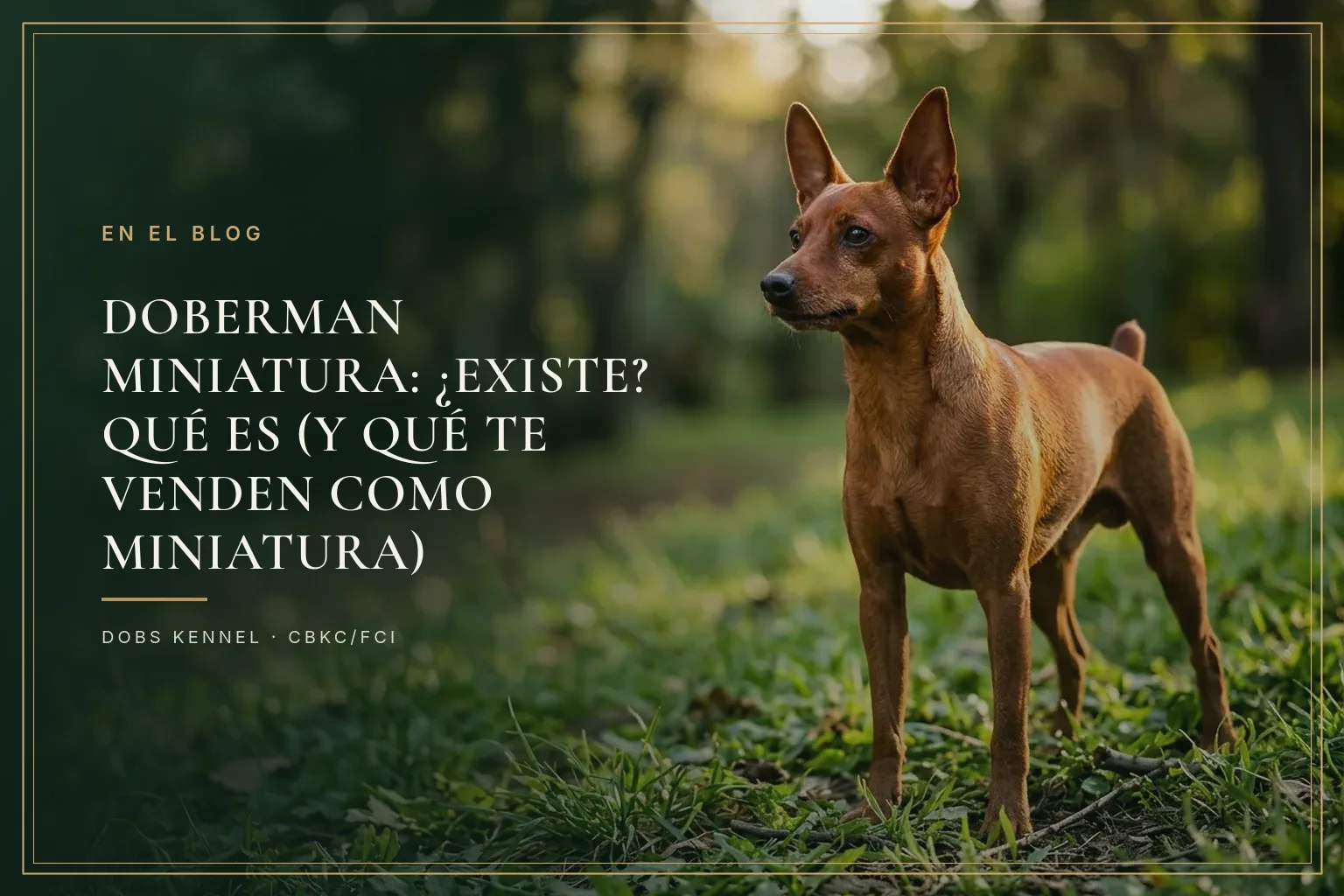 Doberman adulto de cuerpo entero junto a un Pinscher miniatura, mostrando la diferencia real de tamaño