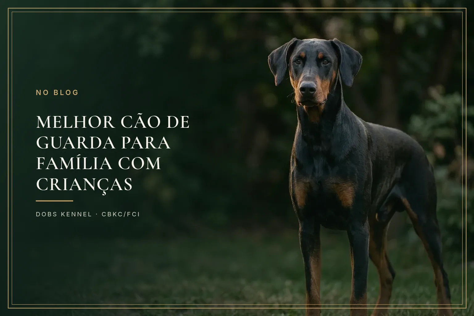 Cão de guarda deitado no gramado de casa enquanto uma criança brinca ao fundo sob supervisão